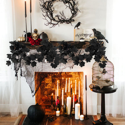 2Pcs Black Maple Leaf Garland Halloween Artificial Fall Leave Vines