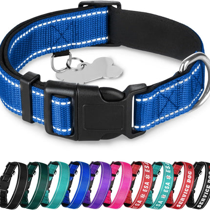 TECEUM Reflective Dog Collar – Navy Blue – S – Extra Soft Padding – Basic Nylon Pet Collar – Quick Release Buckle – Fits Small, Medium and Large Dogs, Puppies, Cats – ESA & Service Dog Options