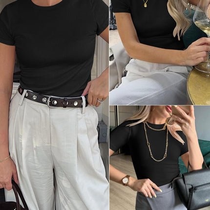 Women's Ribbed Short Sleeve Tops Basic Tee Shirts
