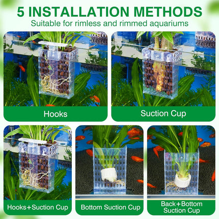 2026 Latest Upgraded Aquarium Plant Holder Adjustable Height with Extendable Hook and Suction Cup for Fish Tank Aquaponic Plant Cultivation and Aquascape Accessories Decorations (2 Pack) Transparent