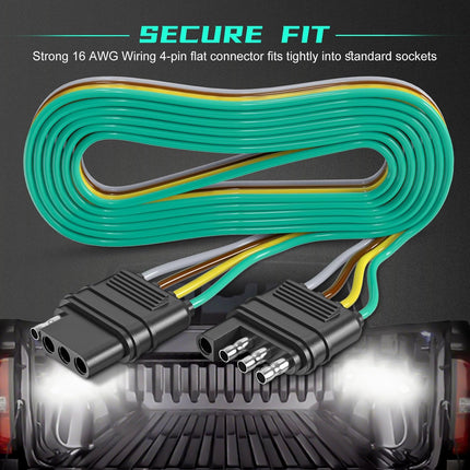 80 Inch 4 Way Flat Trailer Connector Harness Extension, 16AWG 4 Pin Plug Trailer Wire Extender, 4 Prong Male to Female Trailer Light Wiring for Hitch, Utility, Boat, or RV Trailers