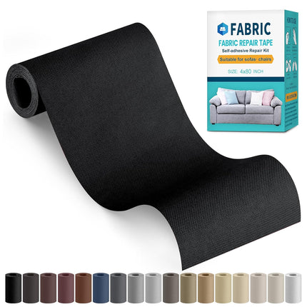 Fabric Repair Tape, Self-Adhesive Couch Patch Repair Fabric Patches for Furniture, Couch Repairing Kit Tape for Upholstery, Carpets, Chairs, Sofas, Pillows Linen 4x80 Inch Black