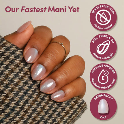 Glamnetic Quick Press Mani - No Glue Press On Nails, Just Peel and Stick, Oval Extra Short Nails, Mess Free, Salon Quality Stick On Nails, Nude Glazed | in 15 Sizes - 30 Nail Kit