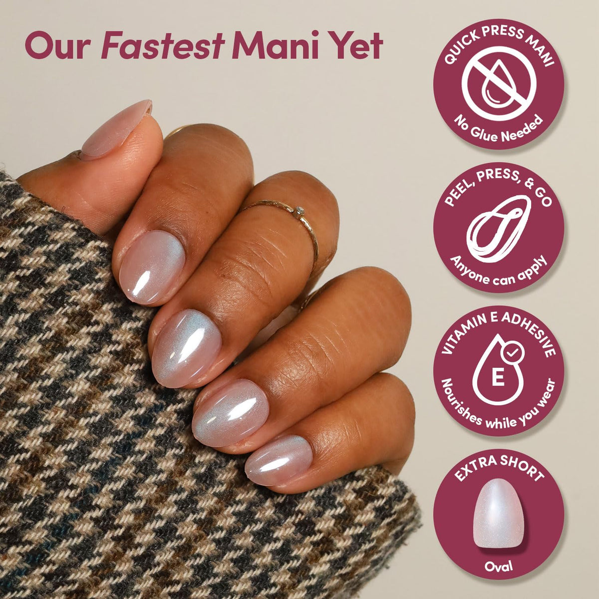 Quick Press Mani - No Glue Press On Nails, Just Peel and Stick, Oval Extra Short Nails, Mess Free, Salon - photo 2