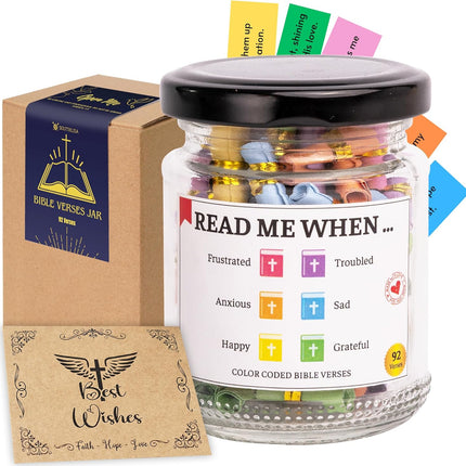 Bible Verse Jar – 92 Hand-Rolled Bible Scrolls for Daily Encouragement, Christian Gift, Religious Gifts for Women, First Communion Gifts For Girls, Easter Gift for Women