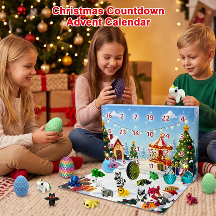 2026 Advent Calendar for Kids: 24days Countdown Calendar 24pack 3d-Printed-Eggs with 3d-Animals Toys, Gifts for Kids Boys Girls