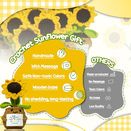 Crochet Sunflower Teacher Gift – Thanks for Planting The Seeds of Knowledge – Handmade Appreciation Gift for Teacher, Mentor, Preschool, Classroom Decor, Back to School, Christmas (S13)