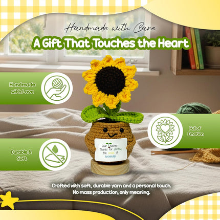 Crochet Sunflower Teacher Gift – Thanks for Planting The Seeds of Knowledge – Handmade Appreciation Gift for Teacher, Mentor, Preschool, Classroom Decor, Back to School, Christmas (S13)