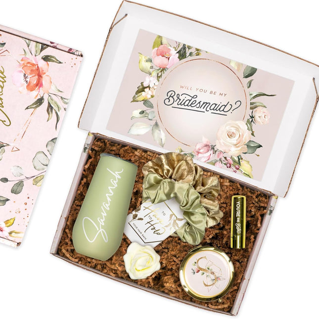Personalized Bridesmaid Proposal Gift Set in Sage