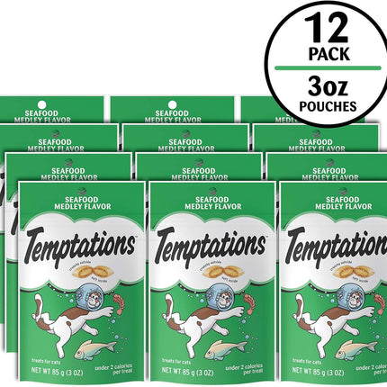 Temptations Cat Treats, Classic Crunchy and Soft Cat Treats, Seafood Medley Flavor, 3 oz. Pouch (Pack of 12)