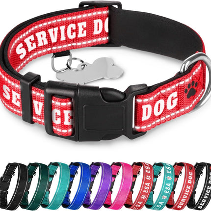 TECEUM Reflective Pet Collar – Red - Service Dog – S – Extra Soft Padding – Basic Nylon Dog Collar – Quick Release Buckle – Fits Small, Medium and Large Dogs, Puppies, Cats