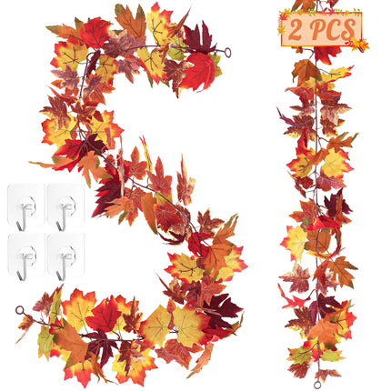 2Pack 11.8FT Fall Garland for Mantle Indoor Outdoor Thanksgiving Decor