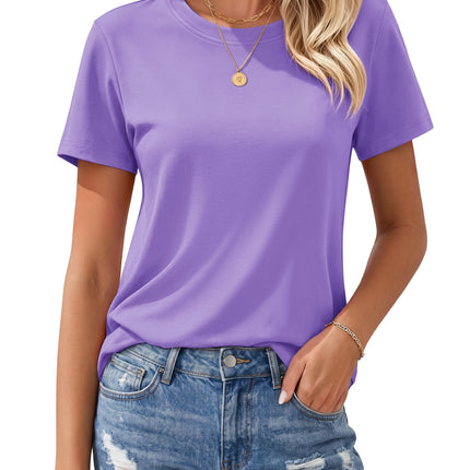 Women's T Shirts Cotton Short Sleeve Shirts Crew-Neck Summer Tops Classic-Fit Tees Breathable Casual Clothes