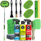 Car Wash Kit, Car Cleaning Kit with Long Handle Car Wash Brush, Car Wash Soap, Interior Cleaner, Wheel Cleaner, Window Squeegee, Car Interior Detailing Kit for Cars Trucks RVs SUVs
