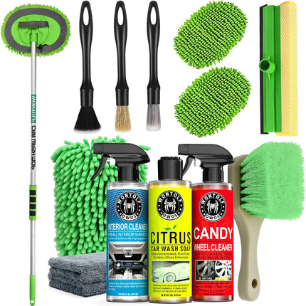 Wontolf Car Wash Kit, Car Cleaning Kit with Long Handle Car Wash Brush, Car Wash Soap, Interior Cleaner, Wheel Cleaner, Window Squeegee, Car Interior Detailing Kit for Cars Trucks RVs SUVs