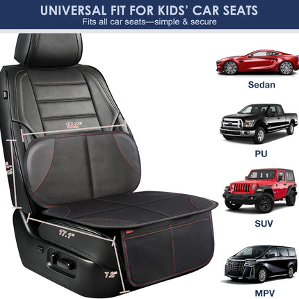Sinvitron Car Seat Protector for Kids, Anti-Slip Thick Padding, Seat Mark Protection, 2 Storage Pockets for Toys & Snacks, Universal Fit for Most Vehicles (Black, 2 Pack)