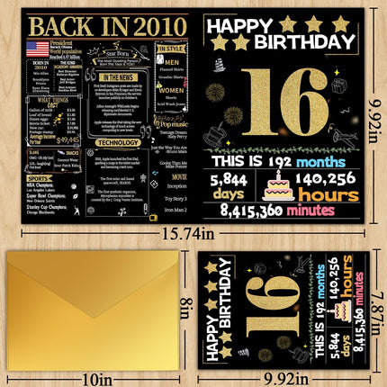 Joycard 16th Birthday Card with Envelope, 16th Birthday Decorations for Girls Boys, 16th Birthday Gifts for Daughter Son, Happy Birthday Cards for 16 Year Old Grandson Granddaughter, Back in 2010