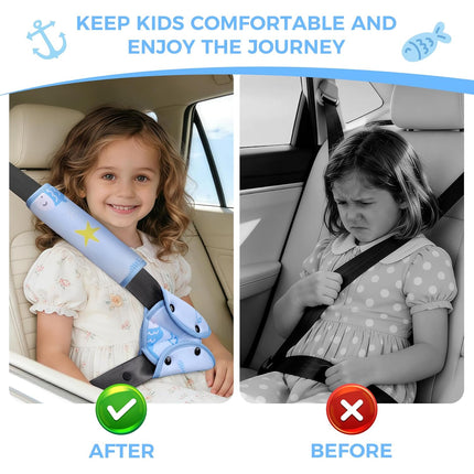 COOLBEBE Kids Seat Straps Cover Pad, Child Shoulder & Belly Comfort Cushion Set, Universal Seat Strap Cover for Booster, Strollers, High Chairs, Blue