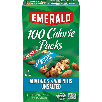Emerald Nuts Unsalted Almonds and Walnuts 7 Ct (1-Pack), 100-Calorie Individual Packs of Nut Blend, Kosher Certified, Non-GMO, Contains No Artificial Preservatives, Flavors or Synthetic Colors