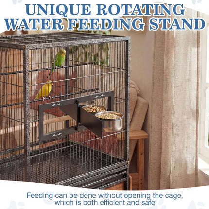 LemonRoad 3 Pcs Stainless Steel Bird Feeder Cups with Swing Gate, Durable Rustproof Feeder with Holder (18.9" x 5.12") for Parrots, Cockatiels, Lovebirds, Easy to Install, Perfect for Large Bird Cages