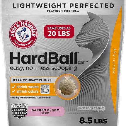 ARM & HAMMER Hardball Lightweight Platinum Multi-Cat Clumping Cat Litter Odor Control, Easy No-Mess Scooping, Garden Bloom Scent, 8.5 Lbs.