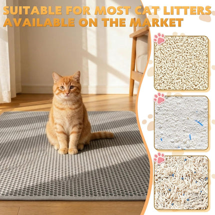 Cat Litter Mat, Honeycomb Double Layer Waterproof & Urine Resistant Non-Slip Litter Trapping, Easy Clean Washable Scatter Control for Litter Box (Gray, 24x15 Inch)