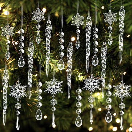 30-Piece Clear Acrylic Snowflake & Icicle Christmas Tree Ornaments