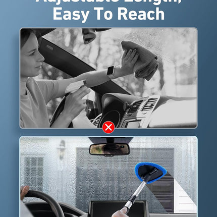 AstroAI Windshield Cleaner Tool, Car Interior Detailing Cleaning Kit with Extendable Handle and 4 Upgraded High-Density Reusable Microfiber Pads, Auto Glass Wiper Brush Kit for Cars, Blue, 15.9in-21in