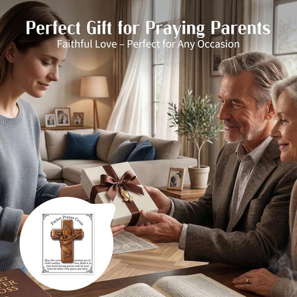 Pocket Prayer Cross, Christian Religious Gift for Women and Men, Acrylic Keepsake, Encouragement Faith Comfort Gift for Baptism, Sympathy, Church, Daily Carry (Brown)