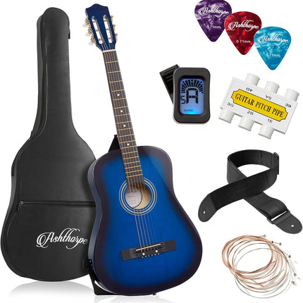 38-Inch Beginner Acoustic Guitar Starter Kit in Blue