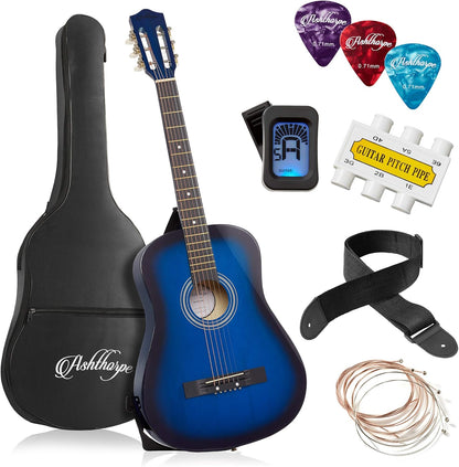 38-Inch Beginner Acoustic Guitar Starter Kit in Blue