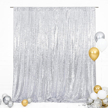 Eternal Beauty Silver Sequin Backdrop, 6x6 Ft Glitter Background Curtains for Shimmer Photography Party Wedding Birthday Back Drop Decor