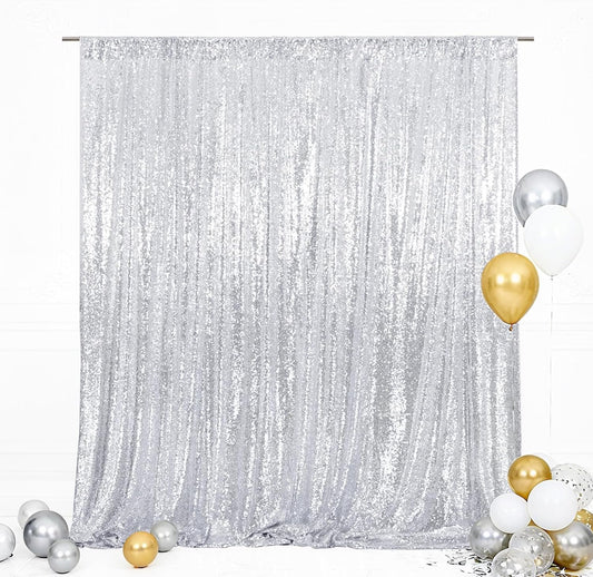 Silver Sequin Backdrop, 6x6 Ft Glitter Background Curtains for Shimmer Photography Party Wedding Birthday Back Drop