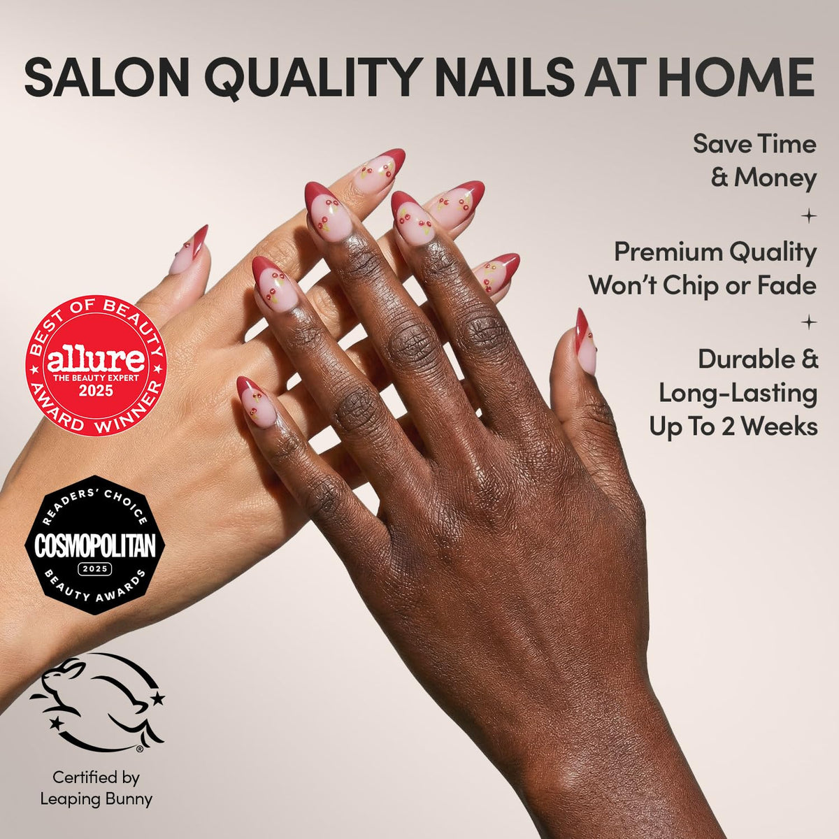 Cherry Bomb Short Almond Press-On Nails with Red French Tips - photo 2