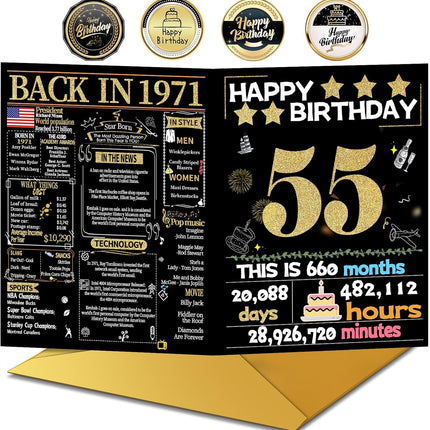 Joycard 55th Birthday Card with Envelope, 55th Birthday Decorations for Women Men, 55th Birthday Gifts for Mother Dad, Happy Birthday Cards for 55 Year Old Wife Husband, Back in 1971