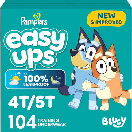 Pampers Training Pants - Easy Ups Boys & Girls Bluey - Size 4T-5T, 104 Count, Children's Potty Underwear (Packaging May Vary)