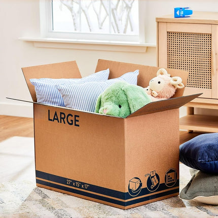 Large Moving Boxes (10 Pack) - 27x15x17 Inches Heavy Duty Packing & Shipping Boxes for Moving, Storage | Medium to Large Items, Clothes, Decorations | Easy Assemble Cardboard Box | 32 ECT Kraft Brown