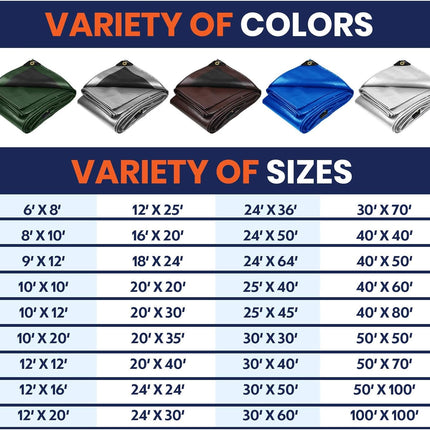 Tarpco Safety Extra Heavy Duty 14 Mil Tarp Cover, Waterproof, UV Resistant, Rip and Tear Proof, Poly Tarpaulin with Reinforced Edges for Roof, Camping, Patio, Pool, Boat (Silver/Black 25′ X 40′)