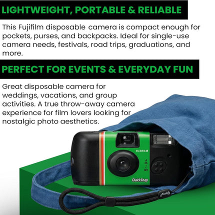 Fujifilm QuickSnap Flash 400 Disposable Camera – Single 35mm Film Camera + Adjustable Moshify Wrist Strap – Fuji Disposable One-Time-Use Camera for Travel, Parties, Weddings, Events