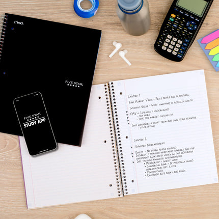 Amazon.com : Five Star Spiral Notebook + Study App, 5 Subject, College Ruled Paper, 8-1/2" x 11", 200 Sheets, Fights Ink Bleed, Water Resistant Cover, Black (72081) : Office Products