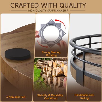 9-Inch Farmhouse Oak Wood Lazy Susan Organizer for Table Top, Walnut
