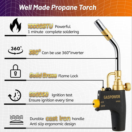 High Intensity Propane Torch Head Fuel by Propane, MAPP, Welding Torch, Turbo Gas Torch Kit, Trigger Start Mapp Gas Torch Kit with Igniter,Propane torch,Blow Torch(Fuel Not Included)