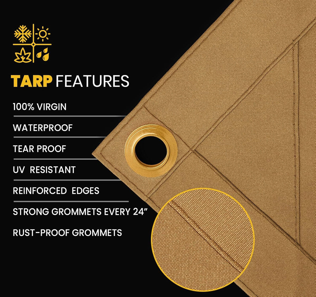 Heavy Duty 14 OZ Water Resistant Canvas Tarp, UV Resistant Tarpaulin Cover with Rustproof Brass - photo 2