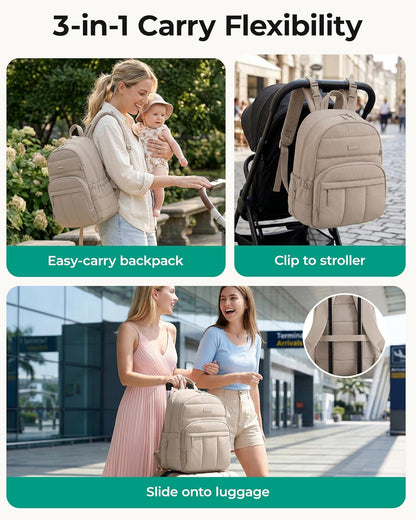 Camel Puffy Multi-Pocket Diaper Bag Backpack with Changing Pad - photo 4