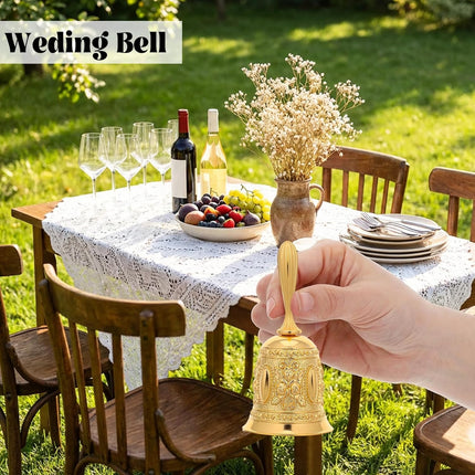 Gold Vintage Engraved Hand Bell, Super Loud Alloy Copper Bell, Multi-Purpose Gold Bells for Wedding, Dinner, Classroom, Meditation