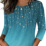 Women's Casual 3/4 Sleeve T-Shirts Round Neck Tunic Tops Work Blouse