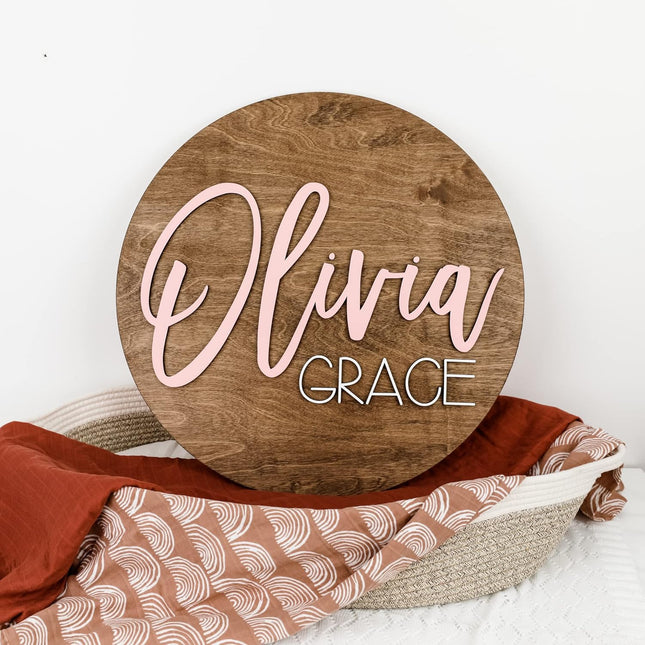 Personalized Round Wooden Nursery Name Sign
