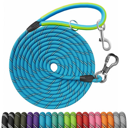 30 FT Dog Leash, Obedience Recall Training Agility Lead, with 2 Swivel Hooks, Reflective Threads and Soft Handle, Puppy Leash for Walking, Hunting, Camping for Small Medium and Large Dogs-Black