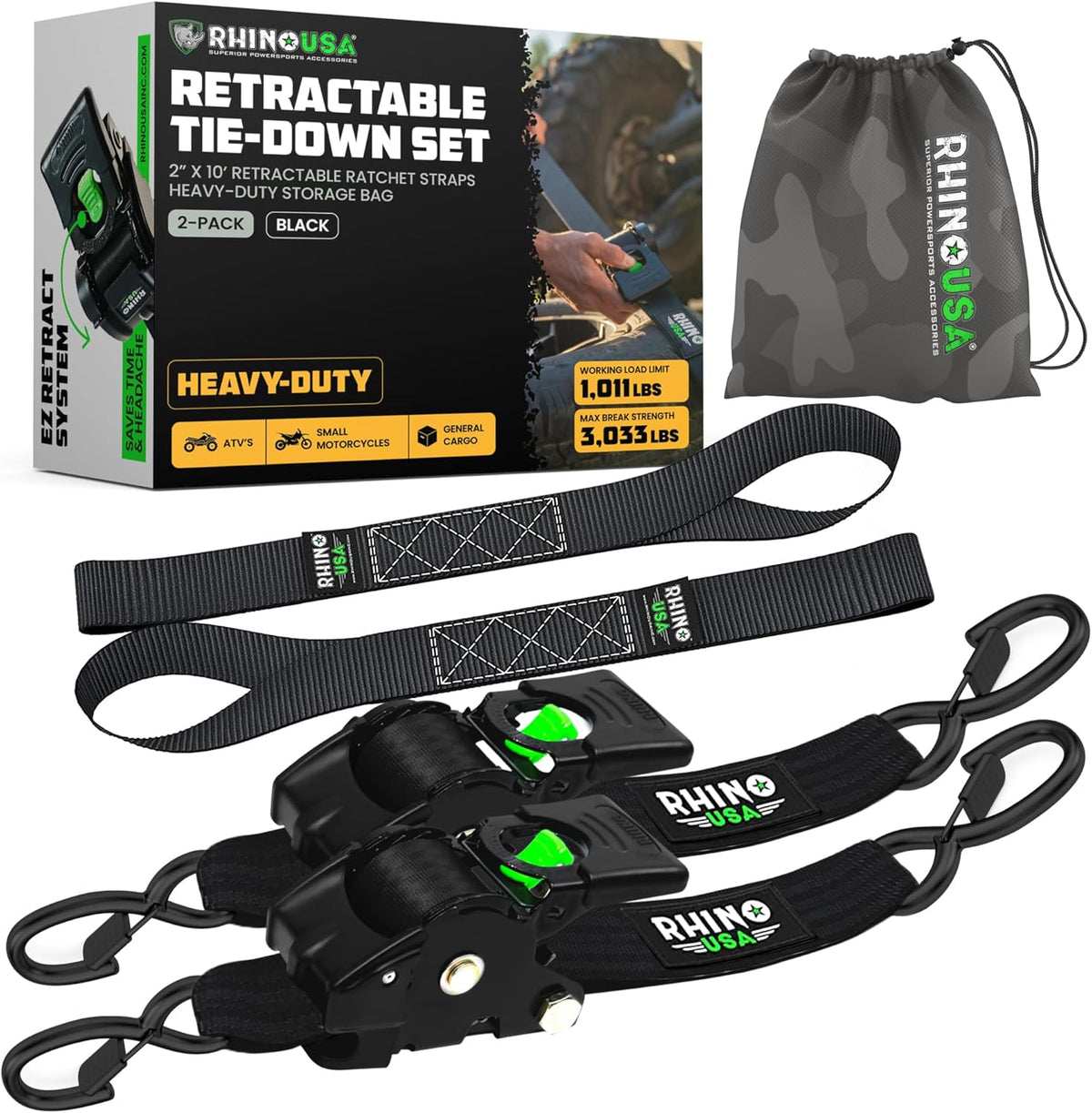Retractable Ratchet Straps 2-Pack - 2 in. x 10 ft., Black