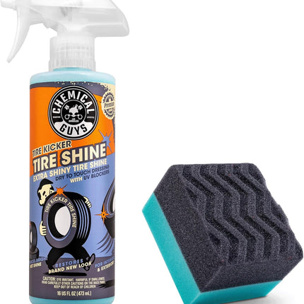 Chemical Guys Tire Kicker Sprayable Extra Glossy Tire Shine With Applicator (Works on Rubber, Vinyl & Plastic) Safe for Cars, Trucks, Motorcycles, RVs & More, 16 fl oz